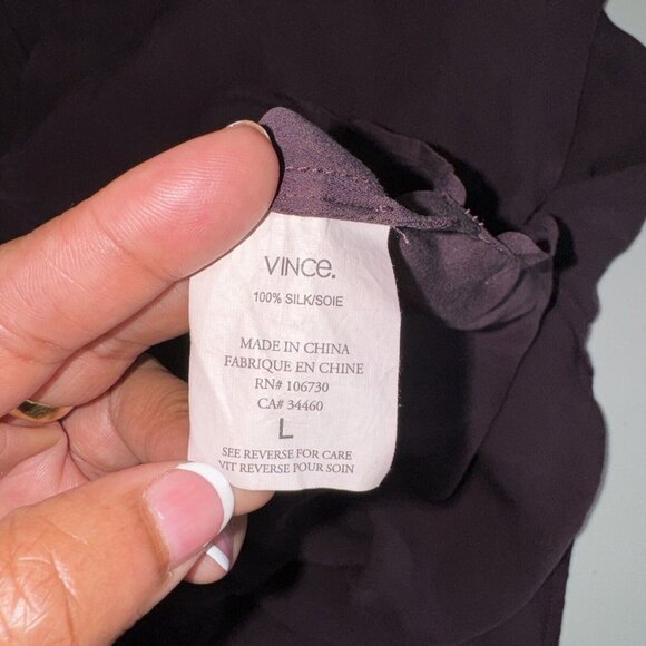 Vince 100% Silk Shirt Women Large Oversized Popover Boy Plum Purple Sleeve Sheer - Picture 6 of 12